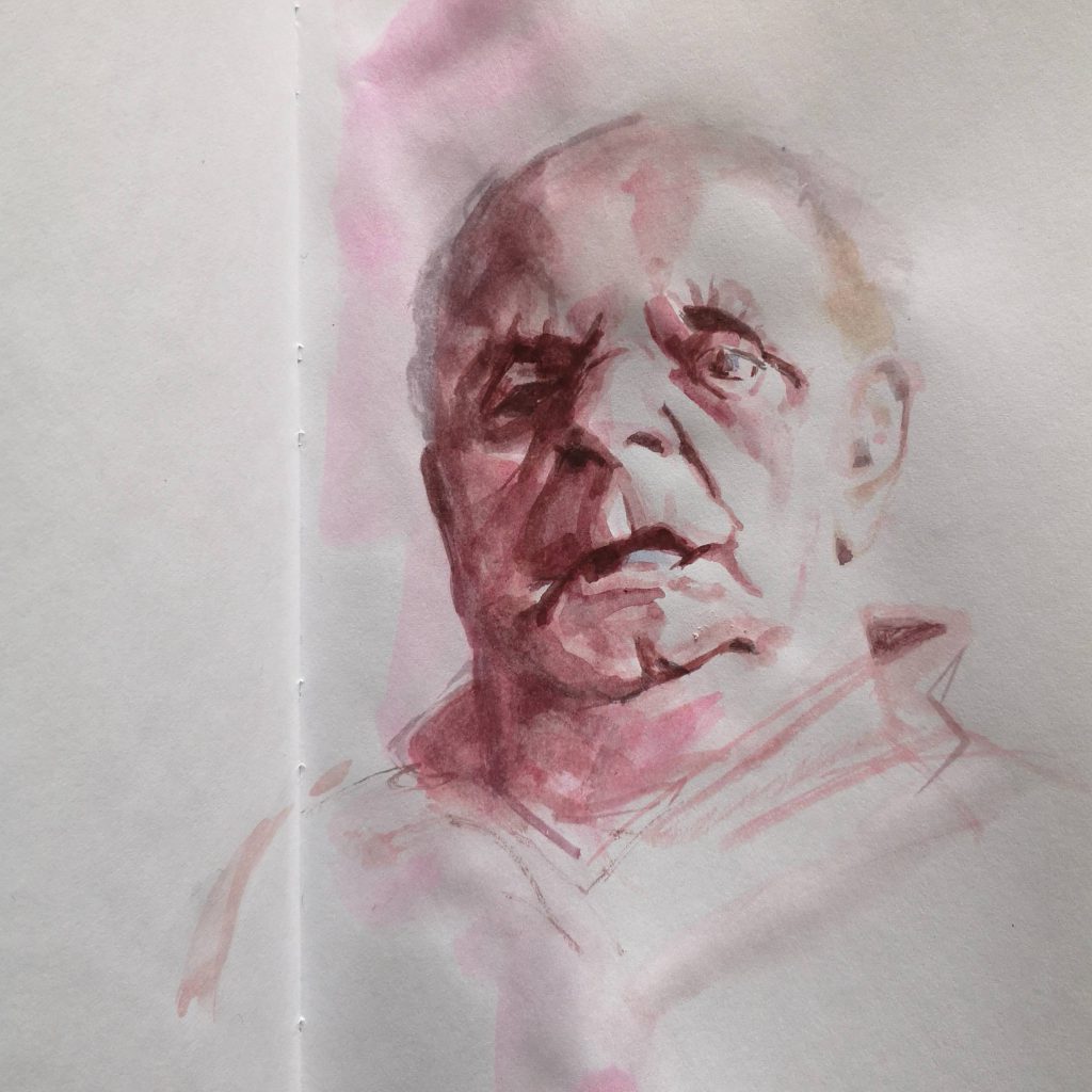 Blind man, watercolor, 15x15 cm