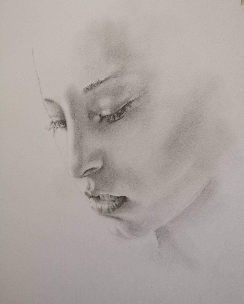 Portrait of a girl, pencil, 30x30 cm