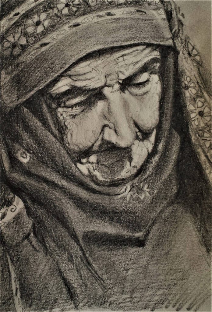 Portrait of an old lady, pencil, 30x20 cm